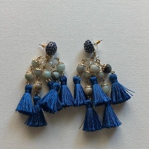 Blue Tassel Drop Earrings